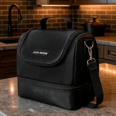 Imagem de Bolsa Térmica com 2 Compartimentos com Alça Transversal Para Lancheira e Salgadinhos Leve para Academia Fitness Escritorio Almoço Primum (Preto Luxo)