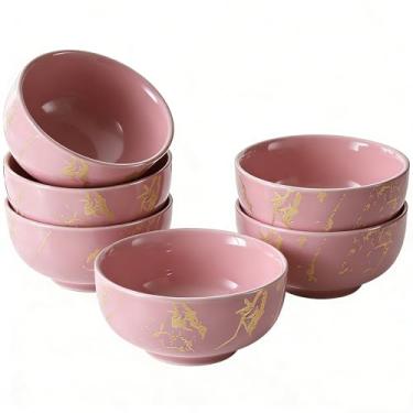 Imagem de Loymokinar Conjunto de 6 tigelas de cereais de cerâmica de mármore, tigela de sopa boêmia, conjunto de tigelas rosa para cozinha, tigelas de sobremesa para salada, macarrão, aveia, ramen, aveia