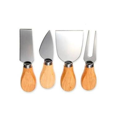 Imagem de Conjunto para Queijo 4 Peças em Inox com Cabo de Madeira, Kit com Facas e Espátula