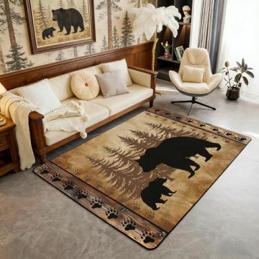 Imagem de Erosebridal Tapete de área de urso de cabana 12 x 18 cm rústico casa de fazenda tapete de sala de estar antiderrapante tapete de urso de caça para quarto, cozinha, campo, floresta, interior, tapete