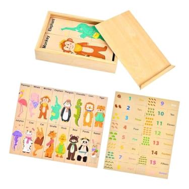 Imagem de oshhni Quebra-cabeça de madeira, brinquedo educativo infantil, jogo de encaixe de animais e números para crianças em idade pré-escolar.