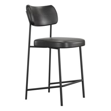 Imagem de Banqueta Média Para Cozinha Lila Estofada Com Encosto Aço Carbono Courino Preto Desk Design