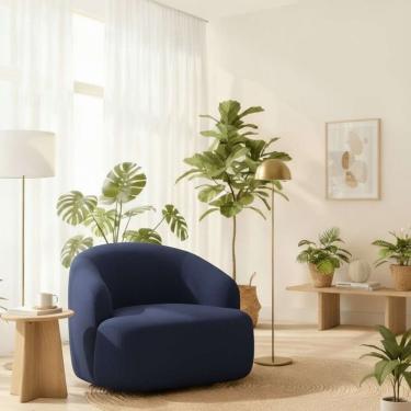 Imagem de Poltrona Orgânica Luxo Recepção Lótus Linho Cor Azul Royal