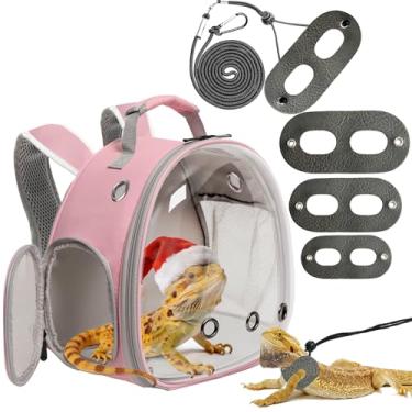 Imagem de WEVONIGU Mochila de viagem para lagarto, mochila de viagem para dragão barbudo com conjunto de arnês e trela, cápsula espacial, janela de bolha transparente, mochila para transporte de répte