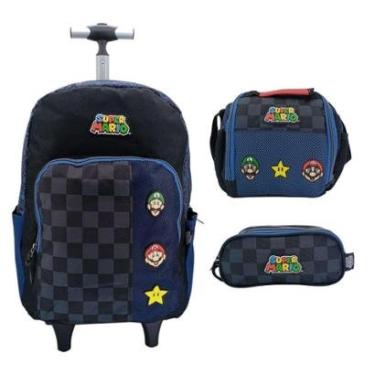 Imagem de Kit Mochila de Rodinha Super Mario + Lanch + Estojo Triplo-Masculino