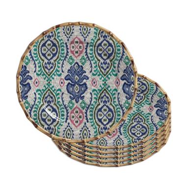 Imagem de Jogo 6 Sousplat Redondo De Cerâmica Borda De Bambu Maison Blanche Mykonos 35cm