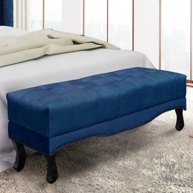 Imagem de Recamier 1,95m Com Pés Luiz Xv E Acabamento Luxo Em Tecido Suede Vicenza - Lucadi azul