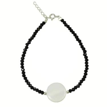 Imagem de Pulseira Miçanga Cristal MadrePerola Prata Legitima 925