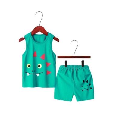 Imagem de Conjuntos De Pijama De Algodão Verde Dinossauro Para Meninos De 2 a 10