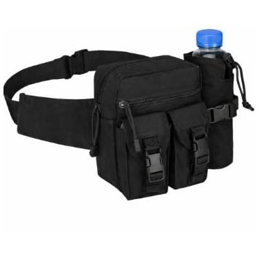 Imagem de Adventure Pack Pro Bolsa de Cintura Tática Militar, Nylon à Prova D'água, com Porta Garrafa, 19x16x9cm, para Camping e Trilhas (Preta)
