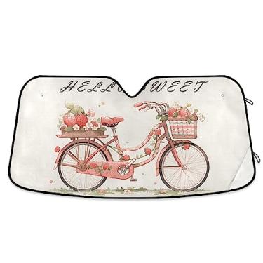 Imagem de Hello Sweet Strawberrys Para-brisas de bicicleta para carro, proteção UV, persiana dobrável para janela de carro, protetor solar para para-brisas de carro