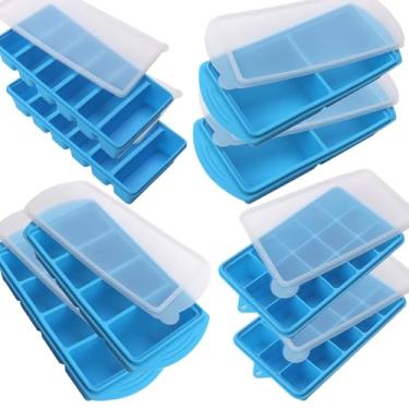 Imagem de Conjunto de moldes de silicone para freezer com 2 colheres de sopa, 1/2, 1 e 2 xícaras, bandejas de silicone para freezer com tampas – Pacote essencial de preparação de refeições e cozinha (azul