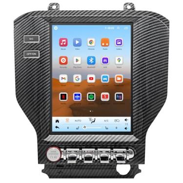 Imagem de Rádio de rede 4G para Ford Mustang Upgrade 2015-2023, substituição estéreo estilo fibra de carbono, tela sensível ao toque QLED, CPU de 8 núcleos, Carplay e Android Auto