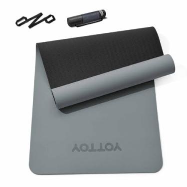 Imagem de Tapete de ioga, tapete de exercícios TPE antiderrapante (1/10.2 cm) para pilates, fitness e exercícios descalços, estúdio de academia em casa com alça e bolsa (cinza, 78 x 0,60 cm)