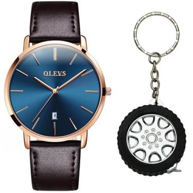 Imagem de Relógio Masculino Casual Olevs Dourado Ultra Fino + Chaveiro