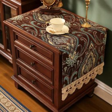 Imagem de Toalha de mesa de cabeceira floral para quarto, capa de mesa de cabeceira rústica, toalha de mesa lateral de fazenda com tecido macramê chenille, capa de mesa de canto lavável para decoração de cômoda
