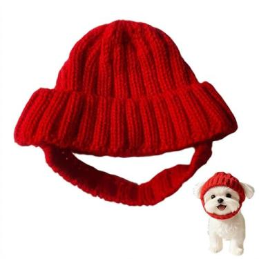 Imagem de Gorro de cachorro chapéu vermelho de malha para animais de estimação, chapéu vermelho personalizado para cães pequenos, médios e grandes