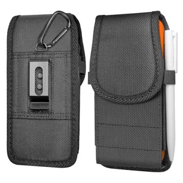 Imagem de DeBin Coldre de nylon para Samsung Galaxy S25, S24, S23, S22, S21 (não para FE/Plus/Ultra), fecho magnético, suporte de cinto para celular com clipe e compartimento para identidade, serve para capa