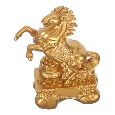 Imagem de CONGARTENO Estatueta de cavalo Feng Shui escultura de animal do zodíaco de resina para prosperidade e fortuna estátua vintage de cavalo em pé com detalhes intrincados decoração artística de escritório