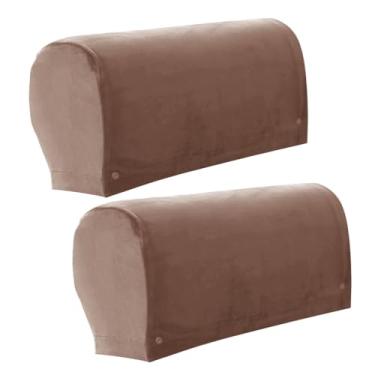 Imagem de CYTJHMD Capa elástica para apoio de braço, capas de apoio de braço para cadeiras/sofás, capas de braço de sofá de veludo macio, capa protetora de móveis para poltrona reclinável, conjunto de 2, café