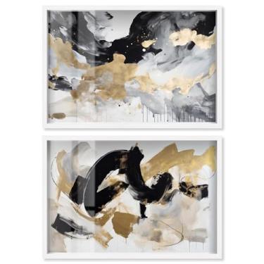 Imagem de Neutral Luxe Harmony AbstractsShadowbox Print Living Room Wall Art Conjunto de 2 por Art Remedy, Moldura Branca, 78 x 53 cm