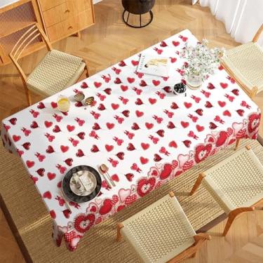 Imagem de CHAONENG Toalha de mesa de dia dos namorados rosa com corações do amor, balões e coração quadriculado, toalha de mesa retangular 138 cm × 188 cm para decoração de jantar em casa do dia dos namorados