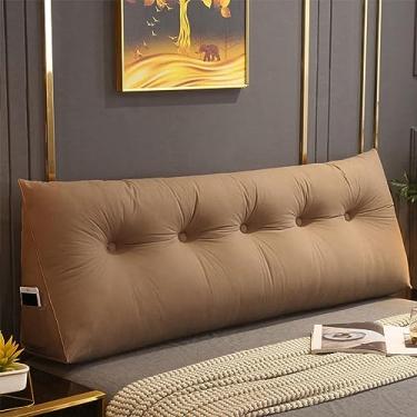 Imagem de BAGASI Travesseiros de cunha, cabeceira, leitura, travesseiros, para sentar na cama, descanso, grande, triangular, almofada de algodão e linho, almofada de apoio lombar, café, 150 x 50 x 20 cm