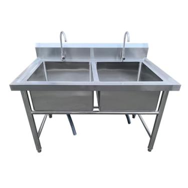 Imagem de Pia de Lavatório Comercial 2 Vias Independente de Aço Inoxidável, Pia Dupla de Cozinha de Aço Inoxidável, Pia Multiusa, Pia Industrial, Pia Independente, Pia Multiuso Com Torneira (39 polegadas/