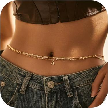 Imagem de 2 peças, corrente de cintura com inicial banhada a ouro 14K para mulheres, delicada em camadas, com miçangas, letra A-Z, à prova d'água, biquíni de praia, verão, ajustável, acessórios de cintura para