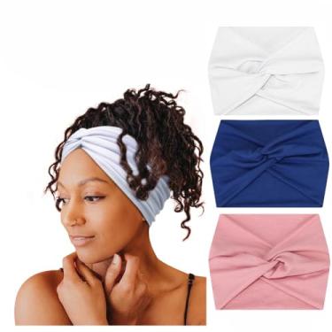 Imagem de Conjunto de 3 faixas largas de turbante, moderno, tecido elástico, nó grande, acessório de cabelo boho para uso diário