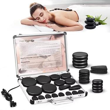 Imagem de Conjunto de massagem com pedras quentes, pedras quentes de basalto elétrico com kit de aquecimento, para spa profissional ou doméstico, relaxante, curativo, alívio da dor (18 pçs)