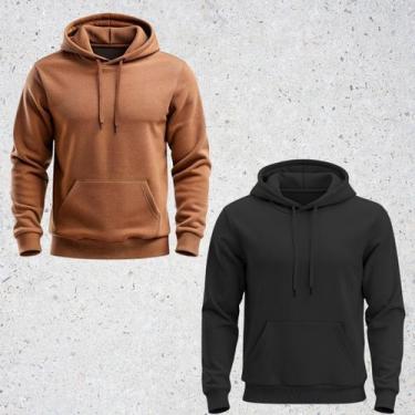 Imagem de Kit 2 Blusa de Frio Moletom Unissex Lisa Casaco canguru Inverno Com Ca