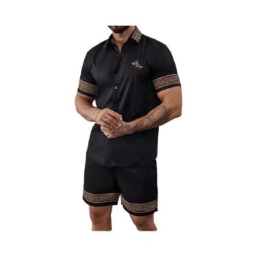 Imagem de Conjunto Vintage Masculino De 2 Peças Camisa De Manga Curta Com Botão 