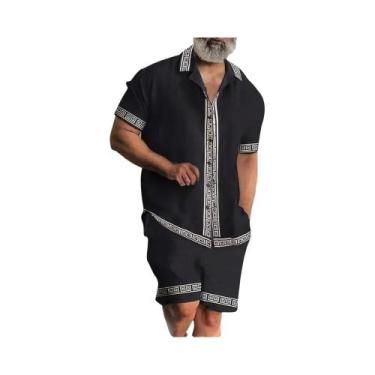 Imagem de Conjunto Vintage Masculino De 2 Peças Camisa De Manga Curta Com Botão 