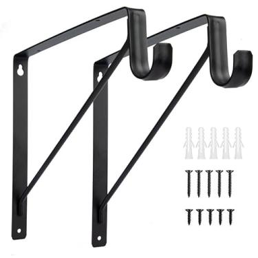 Imagem de 2 pacotes de suportes de prateleira e haste de armário, suporte de prateleira resistente para armário com suporte de haste, 28 x 28 cm, diâmetro de 3,8 cm, preto, suporte de parede, cabide de roupas, suporte de cabide de armário para armazenamento em prateleira e haste de armário