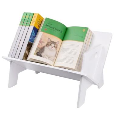 Imagem de STILTOOL Organizador de estante de mesa pequena de madeira, mini estante, armazenamento de mesa, prateleira de madeira para CDs, revistas, exibição de livros