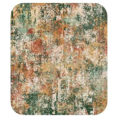 Imagem de RELEANY Tapetes laváveis 25 x 35 cm, antiderrapante, moderno, abstrato, macio para sala de estar, entrada, quarto, berçário, padrão de impressão, verde, laranja, ferrugem, vermelho, creme, colorido