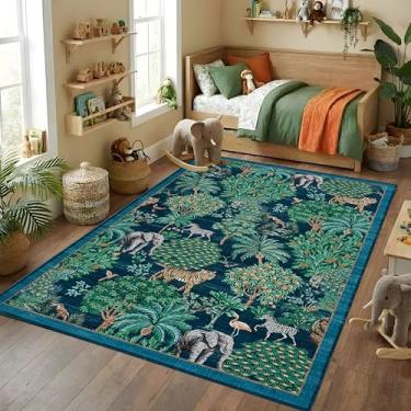 Imagem de GarveeHome Tapete com estampa de animais selvagens, 10 x 15 cm, lavável para sala de estar, tapete de floresta, antiderrapante, macio, resistente a manchas, para quarto, crianças, sala de jogos