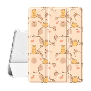 Imagem de Idocolors Linda capa capivara para iPad mini 4/iPad mini 5 de 7,9 polegadas, capa traseira com três dobras de TPU transparente com suporte para lápis, capa protetora dobrável de quatro cantos à prova