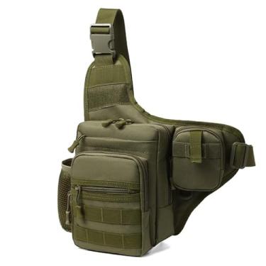 Imagem de KGFCE Bolsa de acampamento e escalada, bolsa de peito para homens, ciclismo, caminhadas, viagens, esportes ao ar livre, tática, tiracolo Molle, pesca, pochete na cintura, Verde militar, One Size