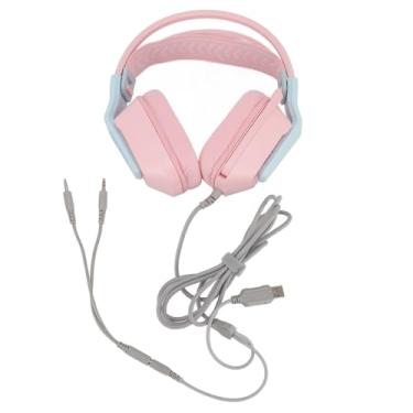 Imagem de RiToEasysports Fone de Ouvido Com Fio para Jogos, Almofadas de Espuma de Memória, Fone de Ouvido Ajustável para Jogos Com Microfone para Pc, Laptop, Console de (Rósea)