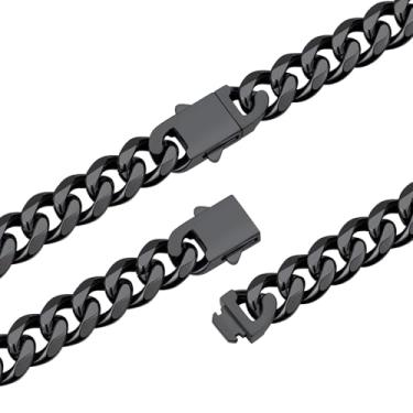 Imagem de FaithHeart Corrente de elos cubanos de aço inoxidável preto/prata/dourado para homens, duráveis e hipoalergênicas Miami Curb Hip Hop, 6/9/12 mm de largura, 45,7 a 76,2 cm de comprimento, caixa de
