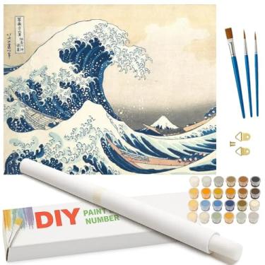 Imagem de Kit de pintura por números Ocean Waves para adultos - Pintura DIY The Great Wave enrolada em tela 40,6 x 50 cm, conjunto de tinta acrílica, adequado para iniciantes, arte para decoração de casa ou