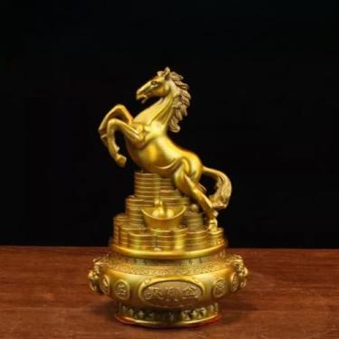 Imagem de FENNYYAR Estátua de bronze de cavalo do zodíaco, 18 cm, tigela do tesouro riqueza atraída para decoração de sala de estar