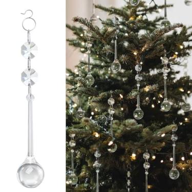 Imagem de 24 peças de enfeites de cristal para decoração de árvore de Natal de 7,5 cm, pingentes de gota com gancho para pendurar para decoração de férias, centros de mesa, lustres e suprimentos de festa (7 cm