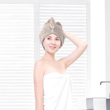 Imagem de 2 peças de touca de cabelo seco de veludo coral boa absorção de água toalha de secador de cabelo confortável toalha de cabeça envolvente respirável para rosto e mão