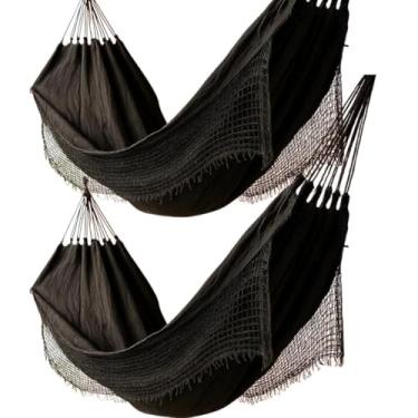 Imagem de Kit 2 Rede De Descanso Casal Resistente Grande Algodão Artesanal 2,60 m x 1,52 m (2 PRETO)
