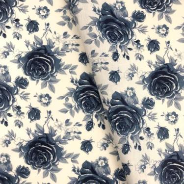 Imagem de Tecido Tricoline Estampado Floral Azul 100% Algodão– Artesanato, Costura e Decoração