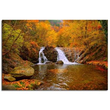 Imagem de Arte de parede natural impressões em tela cachoeira pôster de outono para casa conjunto de 1 decorações não ramificadas 30,5 x 20,3 cm