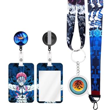 Imagem de TJIUSI Cordão de anime com carretel retrátil para crachá e porta-crachá azul legal (com chaveiro estilo anime) conjunto de 4 peças com clipe giratório de jacaré para enfermeiras, estudantes